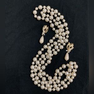 Vintage Faux Pearl Necklace and Earrings
